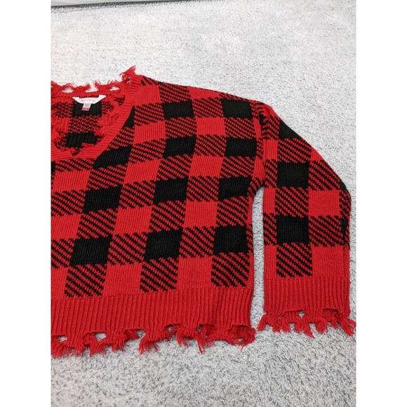 No Boundaries Plaid Cropped Red Black Grunge Punk Y2K Whimsigoth Womens Large - Picture 4 of 15